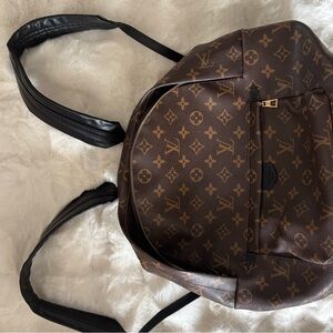 Louis Vuitton Brown Monogram Canvas Tote with Black Straps